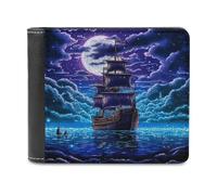 sinyumoney Pirate Ship Under Moonlit Sky 3D Print PU Leather Wallet Multiple Slots Banknote Compartments Stylish Durable Men's Wallets Gifts 11.7cm*9.5cm