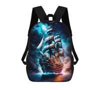 sinyumoney Pirate Ship Under Moonlit Sky School Bag 3D Printed Children's School Backpack Casual Fashion Travel Backpacks for Kids School Students 17inch