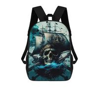 sinyumoney Pirate Ship with Skull Flag School Backpack Rucksack Casual Daypacks School Work Travel Bag for Campus Outdoor Travel Sports 17inch