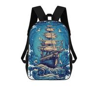 sinyumoney Pirate Shipe Landscape Backpacks Kids School Backpack School Bag 3D Printed School Bag for Boys Elementary And Middle School Students 17inch