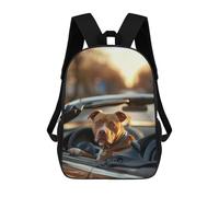 sinyumoney Pit Bull Cabriolet Car Dog 3D Printed 17inch Kids School Backpack School Bag Fashion Rucksacks for Boys Elementary And Middle School Students