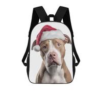 sinyumoney Pitbull Dog with Santa Hat Portrait Kids School Backpack School Bag 3D Printed School Bag for Boys Elementary And Middle School Students 17inch