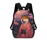 sinyumoney Pixel Art Shiba Inu Sakura School Backpack for Girls 17inch Casual Daypack Lightweight Rucksack Boy Girl Backpack for Middle School Students