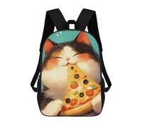 sinyumoney Pizza Loving Calico Cat Children's School Backpack 3D Printed for Kids Travel Rucksacks Book Bags Kids School Bag 17inch