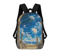 sinyumoney Planetary Vista Through Ancient Archway Backpacks, Kids Backpack Student School Bag 3D Printed Travel Backpacks Fashion Accessory Backpack Children Waterproof School Bags 17inch