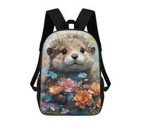 sinyumoney Playful Otter Flower Crown Kids Backpack, Kids School Bag 3D Printed School Backpacks for Boys And Teenager School Students 17inch