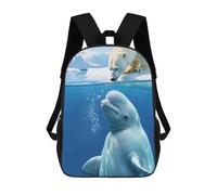 sinyumoney Polar Bear And Beluga Whale School Bag Backpack Teen Schoolbag 3D Printing Adjustable Schoolbag Fashion Pocket Bag for Kids Boys Girls Students And Teenagers Fans 17inch