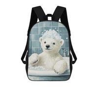 sinyumoney Polar Bear Bath Time 3D Printed 17 Inch School Backpack Casual Children's Backpacks 3D Printed for Boys Elementary And Middle