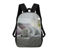 sinyumoney Polar Bear Plush on Bed 3D Printed Kids Backpacks Boys Fashion School Bag Travel Backpacks School Bags for Boys Elementary School Students 17inch