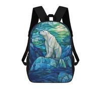 sinyumoney Polar Bear Stained Glass Rucksacks 3D Printed Children Backpacks Fashion Casual Daypack Cute Travel Bags Outdoor Casual Daypack for Boy And Girl 17inch