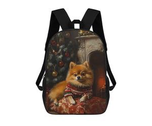 sinyumoney Pomeranian Christmas Portrait Cute Christmas Dog Art Backpack School Work Laptop Backpack Rucksack Bag for Men, Women & Teenage Boys 17inch