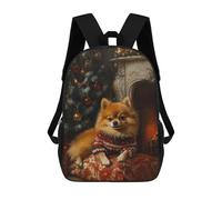 sinyumoney Pomeranian Christmas Portrait Cute Christmas Dog Art Rucksacks 3D Printed Children Backpacks Fashion Casual Daypack Cute Travel Bags Outdoor Casual Daypack for Boy And Girl 17inch