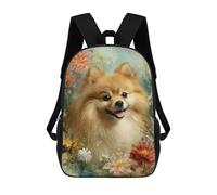 sinyumoney Pomeranian Dog with Flowers School Backpack Business Laptop Rucksack Bag Unisex Casual Daypack for Men, Women & Teenage Boys 17inch