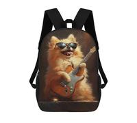 sinyumoney Pomeranian Playing Guitar Art Print Backpack School Bag Travel College Rucksack Backpacks for Girl, Teen Girls 17inch