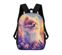 sinyumoney Pomeranian Puppy in Lavender Field Backpack School Lightweight Schoolbag Dayback Bookbag College for Girl, Teen Girls 17inch