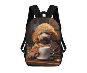 sinyumoney Poodle Dog Coffee Animal School Backpack Lightweight Casual Daypack School Backpacks for Boys/Girls/Teenagers 17inch
