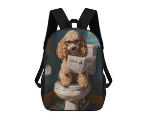 sinyumoney Poodle Reading Newspaper on Toilet-4 Backpack School Bag Lightweight Airport College Students Back Pack for School/Work/Travel 17inch