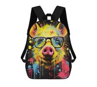 sinyumoney Pop Art Pig Glasses Children's School Backpack Fashion Casual Children's Backpacks 3D Printed School Bags Boy Large Backpack 17inch