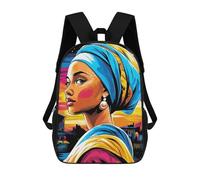 sinyumoney Pop Art Vision of Girl with A Pearl Earring Backpacks Kids Student Schoolbag 3D Printed Backpacks Elementary And Middle School Students Backpacks for Boys Girls 17inch