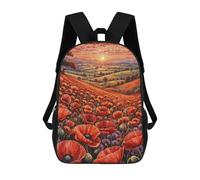 sinyumoney Poppy Field Sunset Children's School Backpack 3D Printed for Kids Travel Rucksacks Book Bags for Boys Elementary School Students 17inch