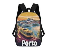 sinyumoney Porto Cityscape with Tram Backpack School Fashion Stationery Backpack Waterproof Casual Daypacks for Boys/Girls/Teenagers 17inch