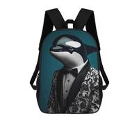 sinyumoney Portrait of The Orca in Suit Backpack, Children's Backpack, Student School Bag Bookbag Rucksack, 3D Printed School Bag for Boys Girls 17inch