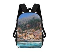sinyumoney Positano's Colorful Coastal Charm Backpack for School 3D Printed Boys Girls School BagChildren Bookbag Travel Rucksack 17inch