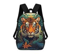 sinyumoney Powerful Tiger Pixel Art Rucksacks 3D Printed Children 17inch Backpacks Fashion Casual Daypack Travel Bags Outdoor Casual Daypack for Boy And Girl
