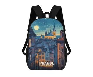 sinyumoney Prague Czech Republic Night Cityscape Ronaldo Backpack, Children's Backpack, Student School Bag, Book Bag, 3D Printed School Bag For Boys And Girls, 17inch