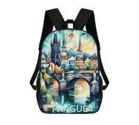 sinyumoney Prague Geometric Skyline Art - Charles Bridge Cityscape Backpack School Bag Daypacks Business Backpack Water Resistant Bookbag for Men/Women 17inch