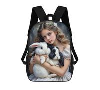 sinyumoney Princess with Bunnies Backpack School Bag Secondary Causal Travel High School Bags for Boys/Girls/Teenagers 17inch