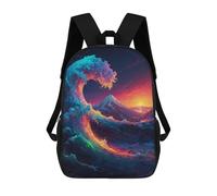sinyumoney Prismatic Surf Big Wave School Backpack Lightweight Casual Daypack School Backpacks for Boys/Girls/Teenagers 17inch