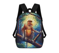 sinyumoney Proboscis Monkey Stained Glass Illustration 3D Printed Children's School Backpack for Kids High Capacity Travel Rucksacks Book Bags Kids School Bag Back Pack 17inch