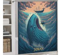 sinyumoney Prophet Jonah Shower Curtain Anti Mould Waterproof Polyester Fabric Bathroom Decor Curtains for Toile Bathroom Dorm 69.69x70.87Inch（177x180cm）