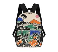 sinyumoney Provence Landscape Illustration 3D Printed 17 Inch School Backpack Children's Backpacks 3D Printed Cool Knapsack for Boys Elementary And Middle