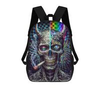 sinyumoney Psychedelic Devil Skull Artwork 3D Printed 17inch School Bag Children's School Backpack Travel Backpacks Casual Fashion Bag for Kids School Students