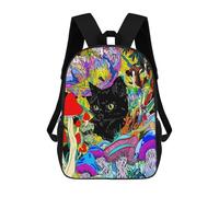 sinyumoney Psychedelic Mushroom Cat Art Print-3 3D Printed 17inch School Bag Children's School Backpack Travel Backpacks Casual Fashion Bag for Kids School Students