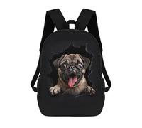 sinyumoney Pug Dog Backpacks Kids 17inch School Backpack School Bag 3D Printed School Bag for Boys Elementary And Middle School Students