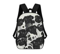 sinyumoney Pug Dog Party Black & White Children's 17 Inch School Backpack 3D Printed Anime Movies for Kids Travel Rucksacks Book Bags Kids School Bag