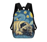 sinyumoney Pug Dog Starry Night Painting Backpack School Bag Fashion Stationery Backpack Waterproof Casual Daypacks- Perfect for Travel, Work And Daily Use 17inch