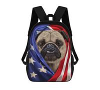 sinyumoney Pug Dog USA Patriot 3D Printed School Backpack Casual Children's Backpacks 3D Printed School Bag for Boys Elementary And Middle 17inch