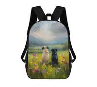 sinyumoney Pug Dogs in Flower Field School Backpack Water Resistant Travel Backpack Computer Bag for Men, Women & Teenage Boys 17inch
