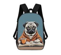 sinyumoney Pug Drink Coffee Read Book Children's School Backpack 3D Printed for Kids Travel Rucksacks Book Bags Kids School Bag 17inch