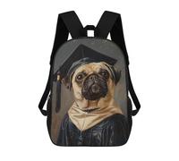 sinyumoney Pug Graduation Portrait Art Print Rucksack Rucksack Casual Daypacks School Work Travel Bag for Men, Women & Teenage Boys 17inch