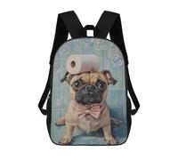sinyumoney Pug in Bathtub with Toilet Paper-1 Backpack 3D Print Kids Bag Elementary Students Daypack Lightweight School Bag for Children Girls Boys Nursery Lunch Pack 17inch