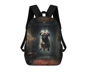 sinyumoney Pug in Haunted Mansion School Backpack Business Laptop Rucksack Bag Unisex Casual Daypack for Boys/Girls/Teenagers 17inch