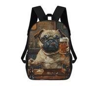 sinyumoney Pug in Pub Holding Beer Backpack School Bag Fashion Stationery Backpack Waterproof Casual Daypacks- Perfect for Travel, Work And Daily Use 17inch