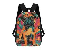 sinyumoney Pug in Retro Style Charming Pug in Artistic Vibes School Backpack Water Resistant Travel Backpack Computer Bag for Girls Boys Teenage 17inch