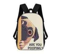 sinyumoney Pug Peeking Are You Pooping Backpack 3D Printed Children's School Backpack Kids Travel Backpacks High Capacity Book Bags Children's Backpack Rucksack 17inch