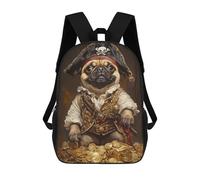 sinyumoney Pug Pirate Treasure Chest-2 School Backpack for Girls 17inch Casual Daypack Lightweight Rucksack Boy Girl Backpack for Middle School Students